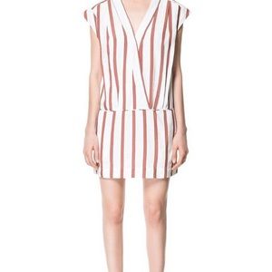 Zara mini stripe off white and brown/red dress